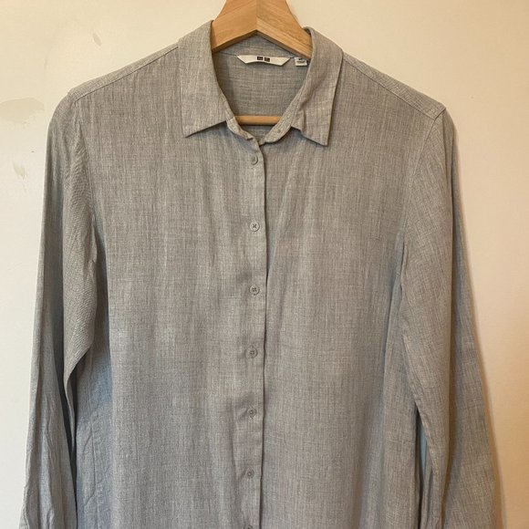 Uniqlo Grey Rayon Collared Button-up Blouse - Picture 1 of 1